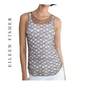 1312. EILEEN FISHER TAUPE LINEN COTTON CORD SHEEN LOOPS‎ SHELL TOP SIZE SMALL